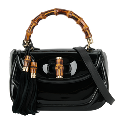 Bamboo Top Handle Bag, Patent, Black, 498879, S, 2*